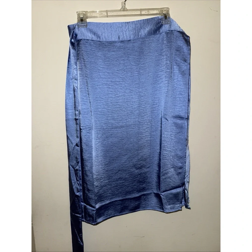 WILDFANG The Empower Wrap Skirt M Blue Satin Midi Luxe Boho Chic Length